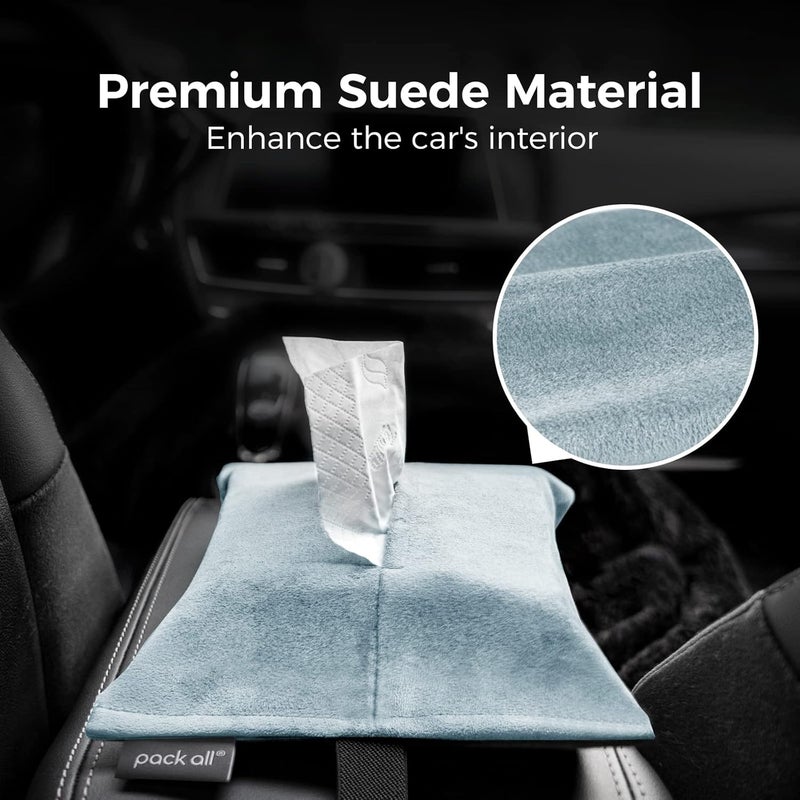 pack all Car Tissue Holder, Premium Microsuede Sun Visor Napkin Dispenser, Wipes Case for Backseat, Vehicle Accessories (Light Blue) - Image 3